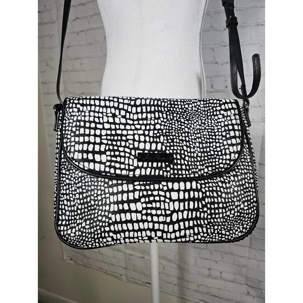 Vera Bradley Flap‎ Crossbody Midnight Snakeskin Black & White Faux Leather